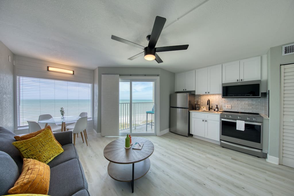 Morning light in the condo with the Gulf through the balcony door